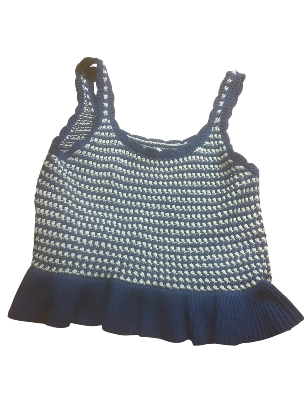 American Eagle Outfitters Navy and White Crochet Tank Top